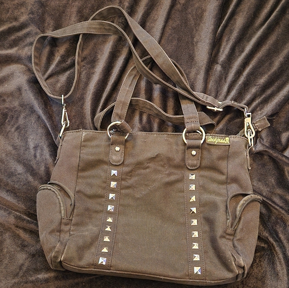 Sourpuss mini leda canvas studded purse